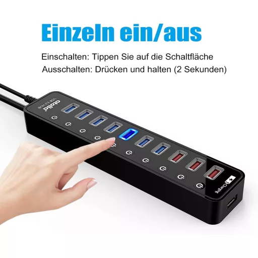 Atolla USB 3.0 Hub 11 portos aktív elosztó 48W tápegységgel