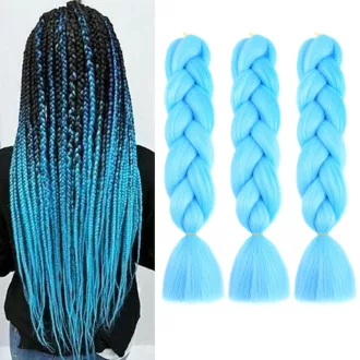   Extensii de păr împletit Cybelleza Jumbo - 3 Pachet Ombre Sintetic Kanekalon pentru împletituri Afro Box - Împletituri rezistente la căldură, albastru azuriu