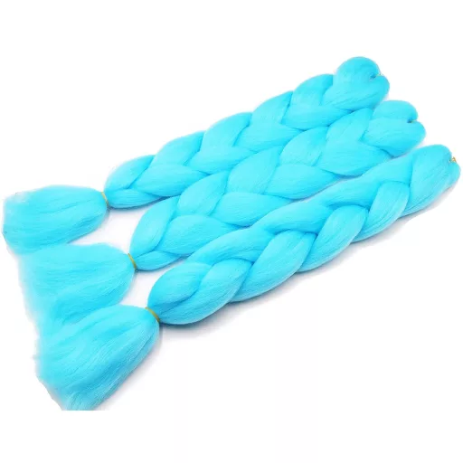 Extensii de păr împletit Cybelleza Jumbo - 3 Pachet Ombre Sintetic Kanekalon pentru împletituri Afro Box - Împletituri rezistente la căldură, albastru azuriu