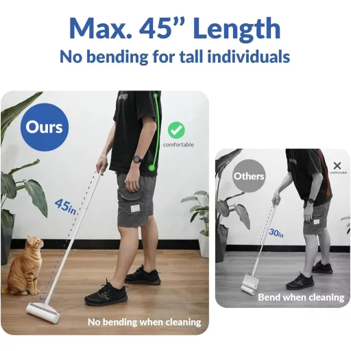 Rola Extra Mare DELOMO pentru Îndepărtarea Părului de Animale de pe Covoare cu 360 de Foi, cu Mâner Lung