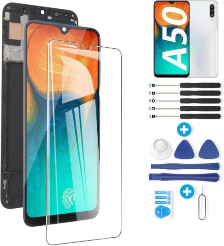 RongZy Samsung Galaxy A50 LCD Kijelző és Érintőképernyő Csere - OLED Fekete Kerettel - Kompatibilis A505FN/DS A505F Modellekkel - Szerszámok