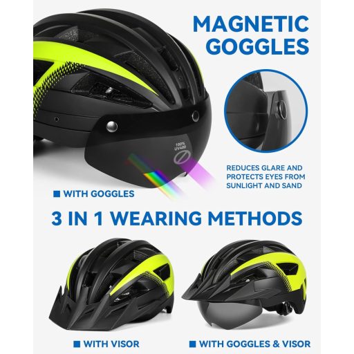FUNWICT kerékpáros sisak napellenzővel, LED világítással és mágneses szemüvegtartóval
