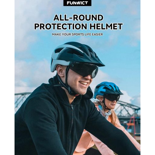 FUNWICT kerékpáros sisak napellenzővel, LED világítással és mágneses szemüvegtartóval