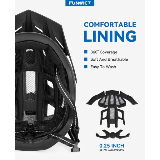 FUNWICT kerékpáros sisak napellenzővel, LED világítással és mágneses szemüvegtartóval