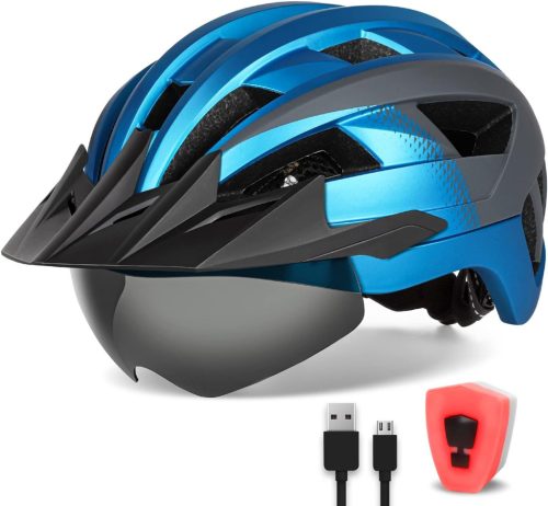 FUNWICT Kerékpáros Bukósisak Mágneses Szemüveggel és USB-s LED Világítással - Könnyű, Szellőző Biciklis Sisak Felnőtteknek M/L/XL Méretben