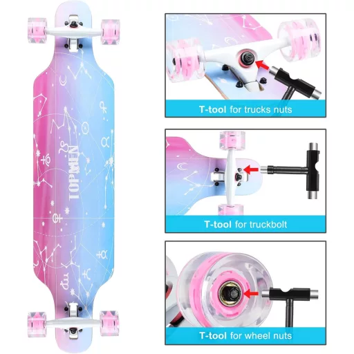 CLYCTIP Longboard Skateboard 8 rétegű juhar kezdőknek felnőtteknek cruiser