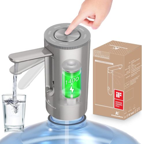 KitchenBoss Elektromos Vízadagoló Pumpa - USB Tölthető, 1-5 Gallonos Palackokhoz, BPA-mentes, Hordozható, Automatikus Adagolás, Ezüst