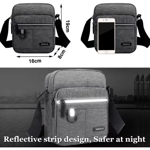 A-QMZL Férfi Válltáska Szürke Vászon Crossbody Táska Telefon Messenger Bag
