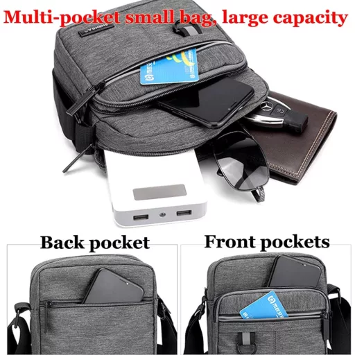 A-QMZL Férfi Válltáska Szürke Vászon Crossbody Táska Telefon Messenger Bag