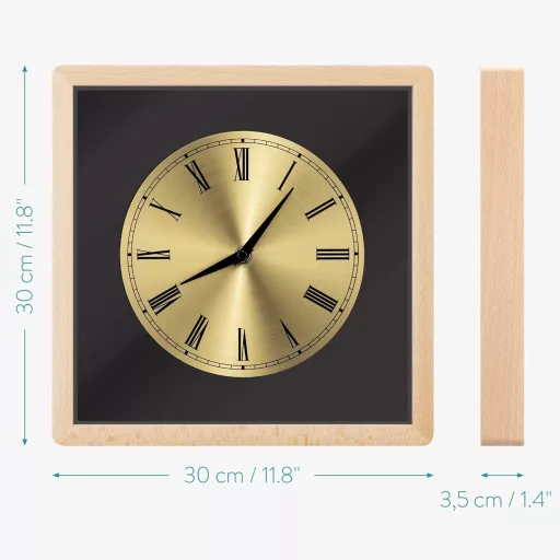 Navaris Fa Falióra Négyzet Alakú 30x30 cm Arany Számlappal Világosbarna