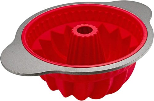 Boxiki Kitchen Formă de copt guguluf din silicon cu cadru de oțel și mânere - Formă de tort antiaderentă pentru copt, lavabilă în mașina de spălat vase