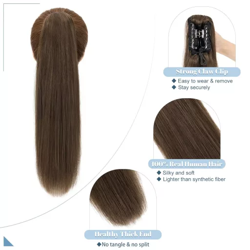 SEGO Extensii de păr Remy autentic, coadă de cal cu clips, 45 cm