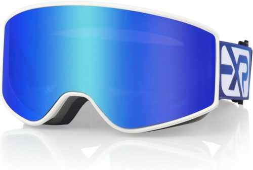 Ochelari de schi pentru copii EXP VISION - Albastru, Anti-ceață, Protecție UV 100%, Compatibili cu ochelari de vedere, Ochelari de snowboard compatibili cu cască, 2-14 ani
