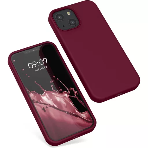 kwmobile iPhone 13 mini szilikon tok vezeték nélküli töltéshez, rebarbara piros