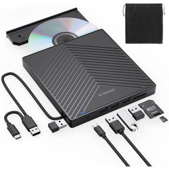   ORIGBELIE Külső DVD Meghajtó USB 3.0 4 USB Port SD Kártya Olvasó Laptop Mac PC