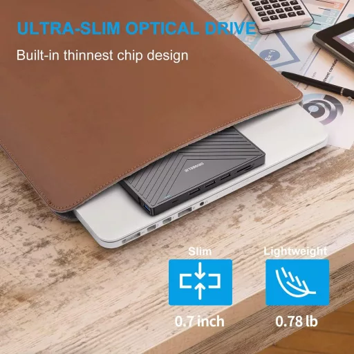 Unitate DVD externă ORIGBELIE USB 3.0, 4 porturi USB, cititor de carduri SD pentru laptop, Mac, PC
