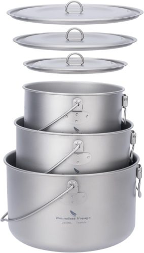 iBasingo Set Vase Camping Titan - 3 Oale cu Capac (1,3L, 1,95L, 2,9L) pentru Drumeții
