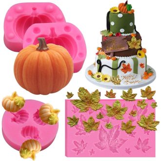   3D Mini Tök és Juharlevél Szilikon Forma Készlet Halloween Sütemény Díszítéshez