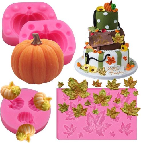 Set de forme din silicon pentru Halloween, cu dovleac și frunze de arțar - Decorare tort 3D