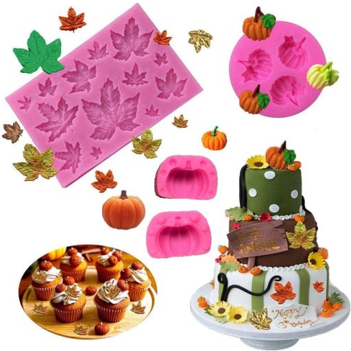 3D Mini Tök és Juharlevél Szilikon Forma Készlet Halloween Sütemény Díszítéshez
