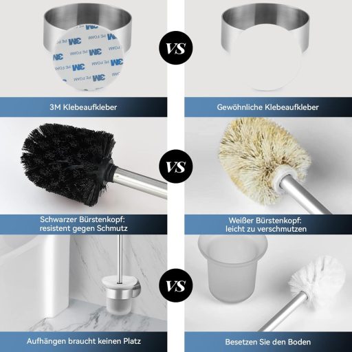 MaxDoux Fali WC Kefe Tartó Rozsdamentes Acél és Üveg Fürdőszobai Szett