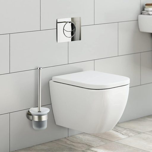 Set de baie MaxDoux, suport perie WC de perete, oțel inoxidabil și sticlă