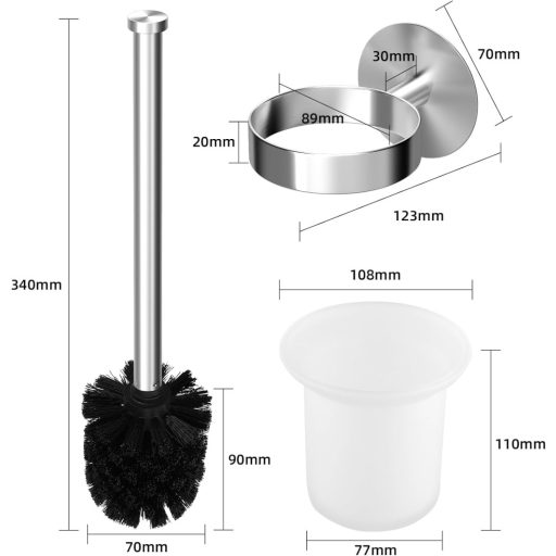 Set de baie MaxDoux, suport perie WC de perete, oțel inoxidabil și sticlă