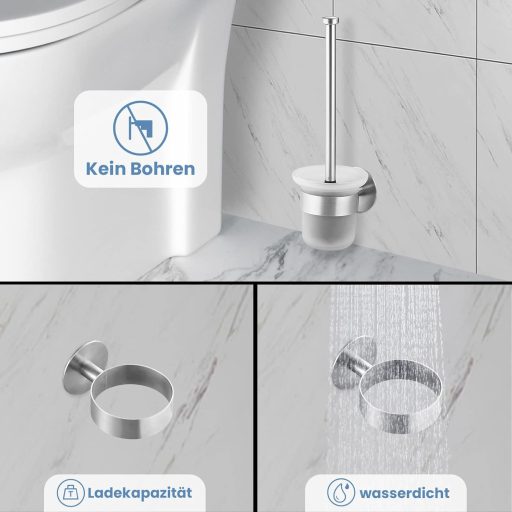 Set de baie MaxDoux, suport perie WC de perete, oțel inoxidabil și sticlă