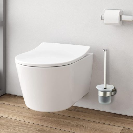 MaxDoux Fali WC Kefe Tartó Rozsdamentes Acél és Üveg Fürdőszobai Szett