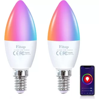   Fitop E14 WiFi LED okos izzó 2db, dimmer, RGB 16 millió szín, Alexa/Google Home - Single, E14-2pcs