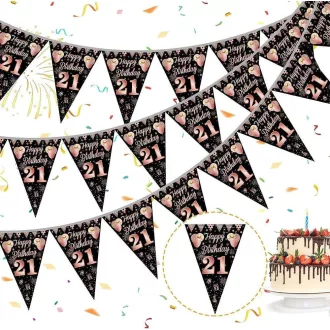   Ghirlandă "La mulți ani" aur roz, pentru 21 de ani