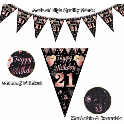 Ghirlandă "La mulți ani" aur roz, pentru 21 de ani