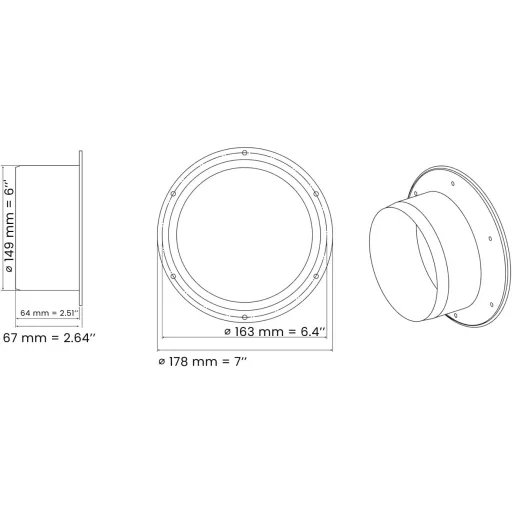 H&C VENT Flanșă de perete 150 mm Conector sistem de ventilație aer condiționat - Trecere perete PVC pentru furtun de extracție, ventilator climă.
