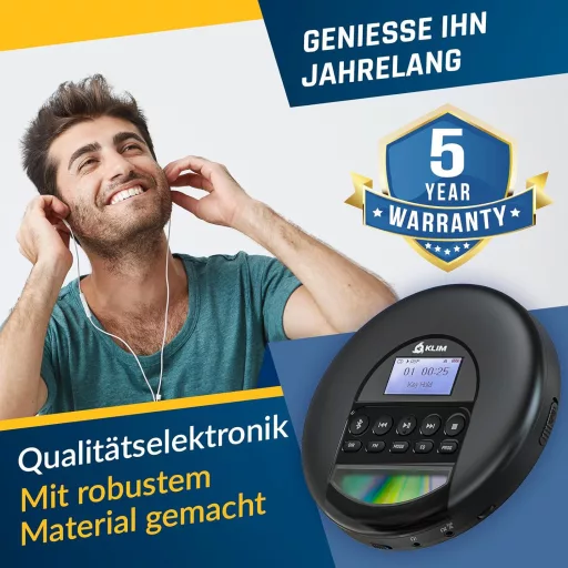 KLIM Nomad CD Player Portabil Discman cu Baterie de Lungă Durată - Cu Căști - Compatibil CD-R, CD-RW, MP3 - Cititor de Carduri TF