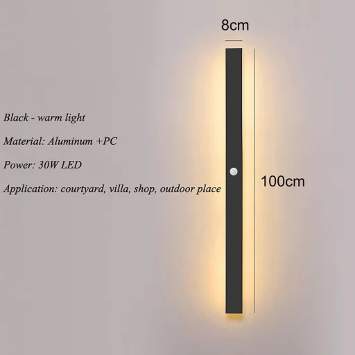 HMAKGG 100 cm vonkajšie LED nástenné svietidlo so snímačom pohybu, IP65 vodotesné, teplá biela, 30 W