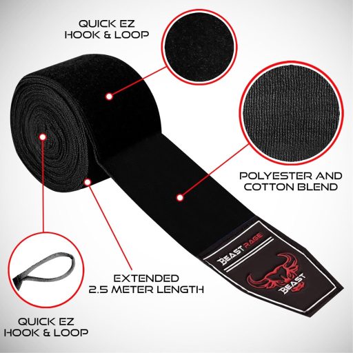BEAST RAGE Boxkéz Bandázs 2.5/4.5m Edzés Kesztyű Csuklótámasz Ütőpárnázat