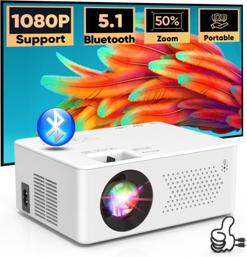 AKATUO 8500 Lumen Mini Projektor Bluetooth 5.1 - Hordozható LCD Házimozi, Full HD 1080P Támogatással, 200" Képméret, Okostelefonnal Kompatib