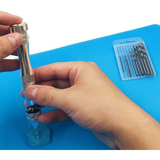 Set clește artizanal premium pentru confecționare rășină, lamă siliconică, 10 burghie, roz și albastru