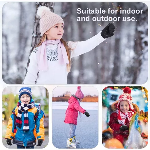 OOPOR Gyerek Kesztyű Téli Meleg Fleece Bélés Érintőképernyős Csúszásmentes Kerékpáros Kék 4-6 Év Fiúknak Lányoknak