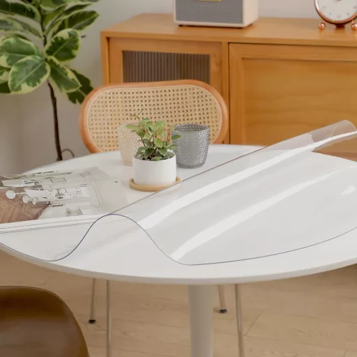 Eralove Átlátszó Kerek Asztalvédő Fólia - 120 cm Átmérőjű PVC Terítő - 2 mm Vastag Vízálló Asztalterítő - Szagtalan, Méretpontos Műanyag Véd