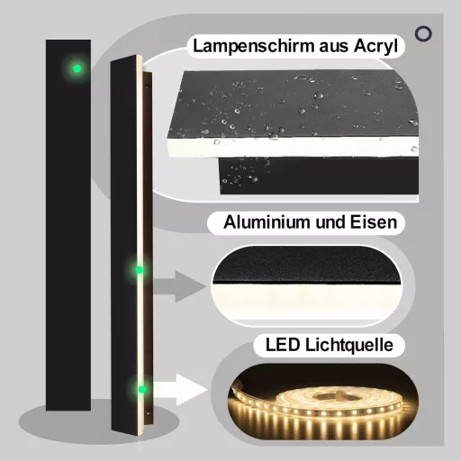 AOEH 115cm LED fali lámpa alumínium IP65 vízálló meleg fehér kültéri beltéri