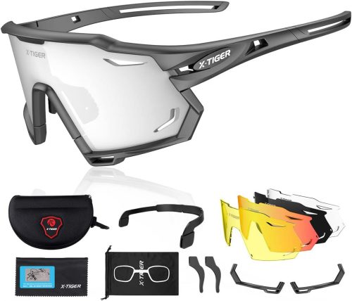 Ochelari de soare polarizați pentru ciclism X-TIGER cu 5 lentile interschimbabile - Rame TR90, protecție UV400, ochelari sport unisex pentru ciclism, schi