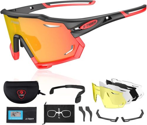 Ochelari de soare polarizați pentru ciclism X-TIGER cu 5 lentile interschimbabile - Rame TR90, protecție UV400, ochelari sport unisex pentru ciclism, schi