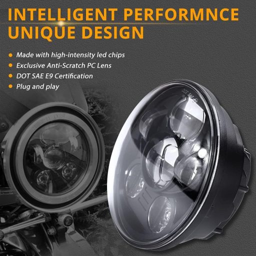 JMTBNO 5.75" LED Motoros Fényszóró E-Jóváhagyott Cafe Racer Scrambler Harley Sportster