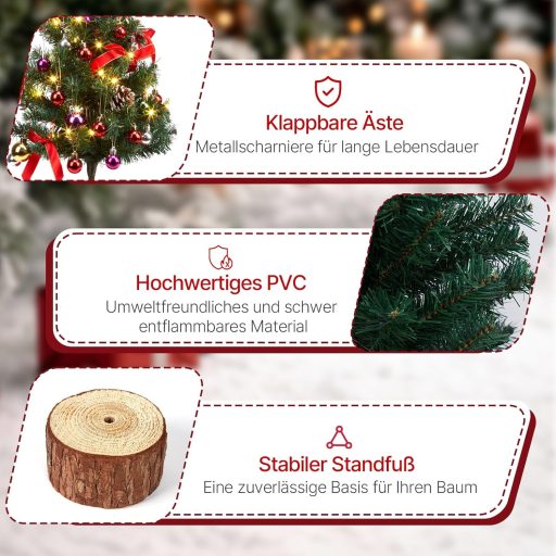 HAUSPROFI 60 cm vianočná LED dekorácia, mini umelý stromček so svetielkami, 20 guľami a dreveným podstavcom