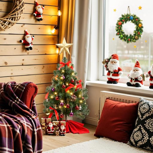 HAUSPROFI 60 cm vianočná LED dekorácia, mini umelý stromček so svetielkami, 20 guľami a dreveným podstavcom