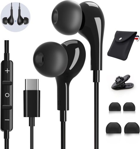 Căști USB-C cu microfon - Căști cu fir, cu control al volumului, pentru Samsung Galaxy S24/S23/S22, iPhone 15/16 Pro Max și iPad 10