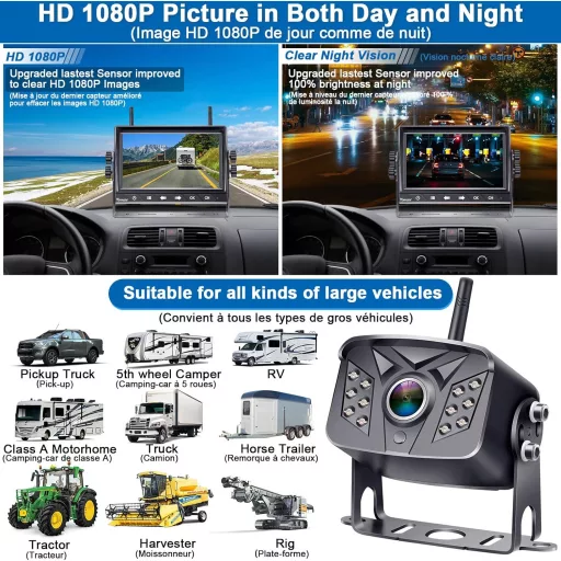 Tomoia Vezeték nélküli Tolatókamera WiFi 7" LCD Monitor DVR Kamiónhoz