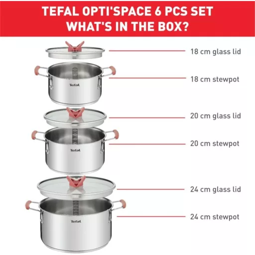 Tefal Optispace 3 részes edénykészlet 18/20/24 cm indukciós főzőlaphoz rozsdamentes
