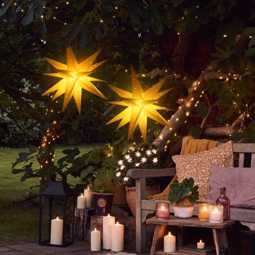 Stea de Crăciun luminoasă SALCAR 60 cm, pentru exterior și interior, decor LED, galbenă